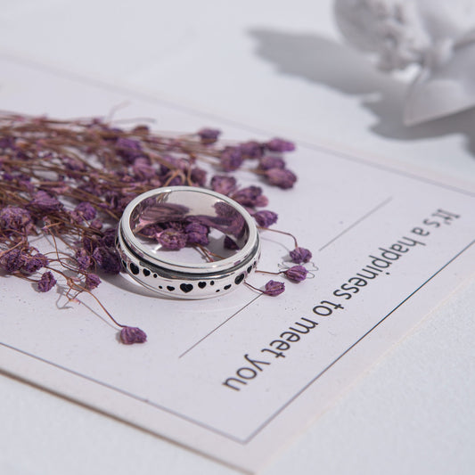 925 Sterling Silver Heart Spinning Anxiety Ring